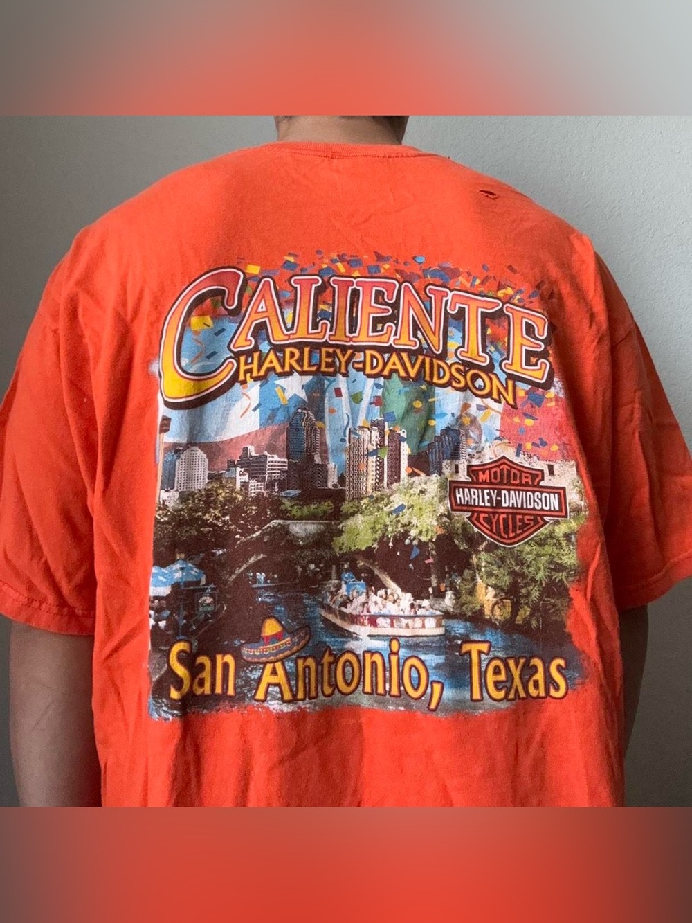 Vintage 2000s Harley Davidson Texas Graphics Orange Tee Shirt Y2K